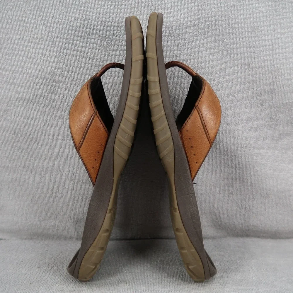 Columbia Nassau Mens 11 Brown Leather Slip On Thong Flip Flop Sandals_6